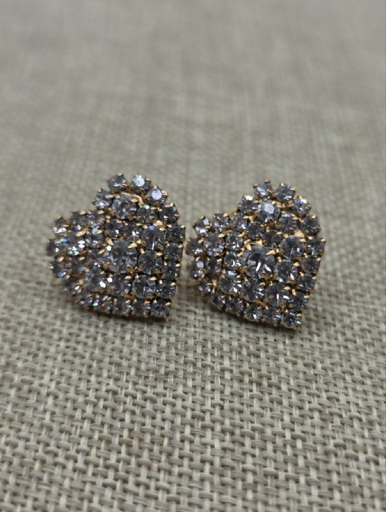 Loren Hope Gold-Tone Crystal Heart Stud Earrings - Elegant Rhinestone Accent